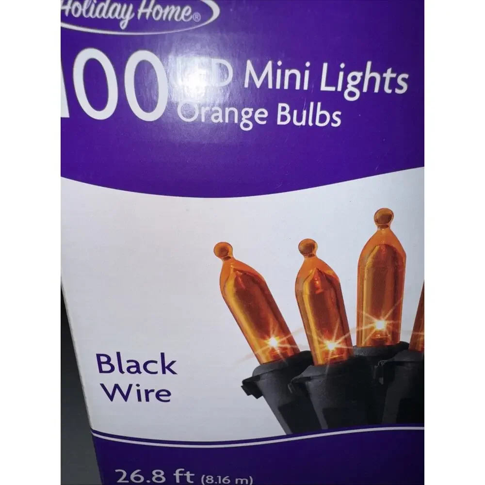 Holiday Home 100 Orange LED Mini Lights 28 ft 8 in Lighted Length NEW Halloween